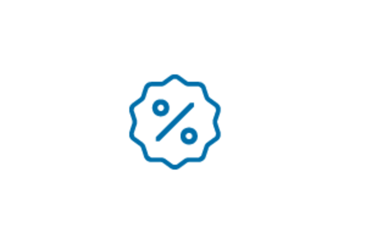 Icon eines Badges mit einem Prozent-Symbol – Vergünstigungen und Rabatte für unser Team
