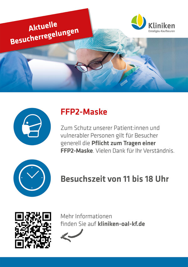 Hinweisgrafik zur Besuchsregelung der Kliniken Ostallgäu-Kaufbeuren vom 28.02.2023