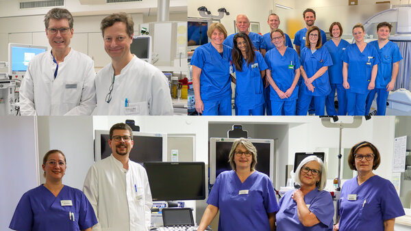 Wohnortnahe Versorgung von Darmkrebs auf höchstem Niveau: die Teams an den drei Standorten Kaufbeuren (o.l.), Füssen (o.r.) und Buchloe (u.) | © Kliniken Ostallgäu-Kaufbeuren